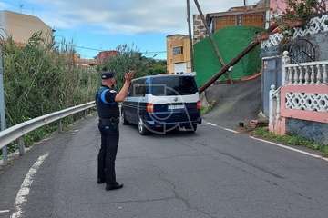 Un poste de telefonía se desploma en la carretera del Valle de los Nueve-Telde/TA.