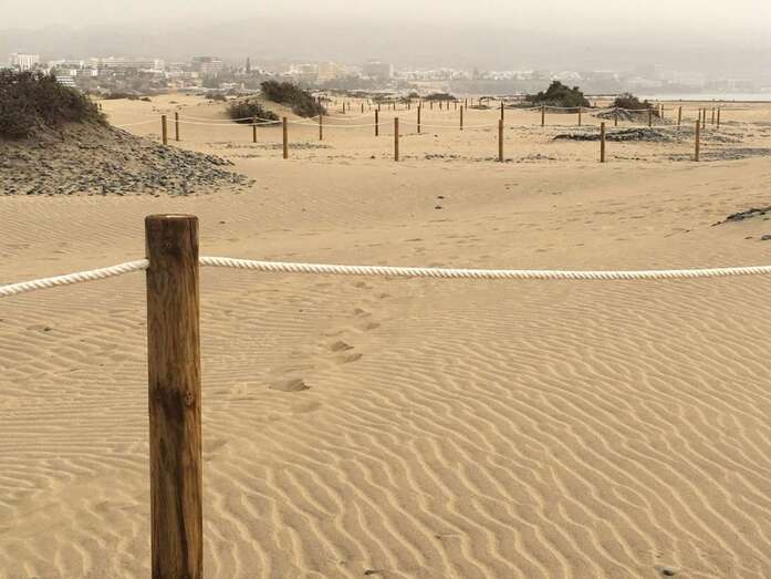 Imagen de las Dunas de Maspalomas tras su acordonamiento (Foto TA)