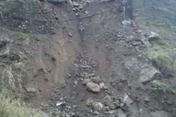 Cierre de la carretera de Tejeda a Artenara por desprendimiento (Foto TA)