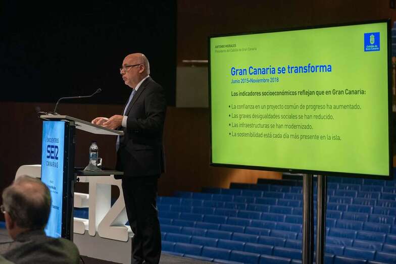 El presidente grancanario Antonio Morales, este lunes en su intervención en el foro de Cadena Ser (Foto TA)
