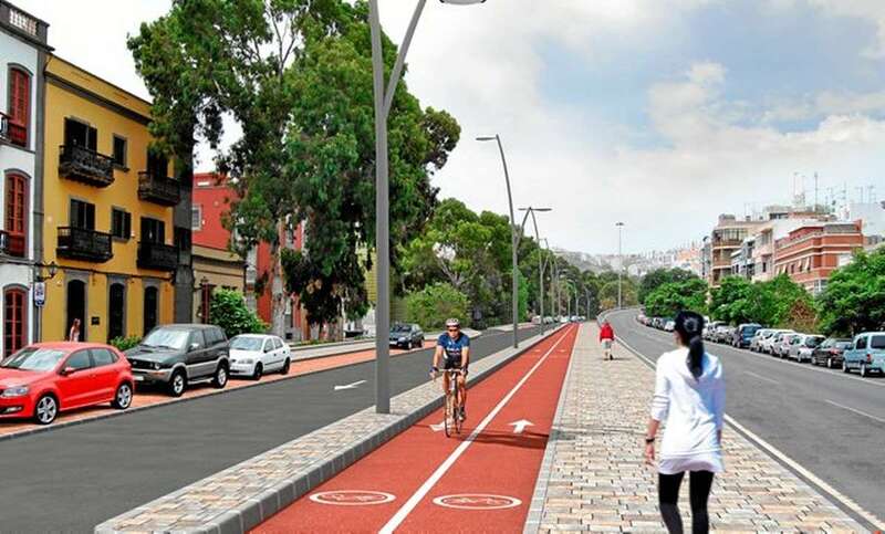 Recreación del proyecto planteado para el Guiniguada con un carril de bajada, zonas peatonales y ciclistas, y dos carriles de subida (Foto Canarias7)