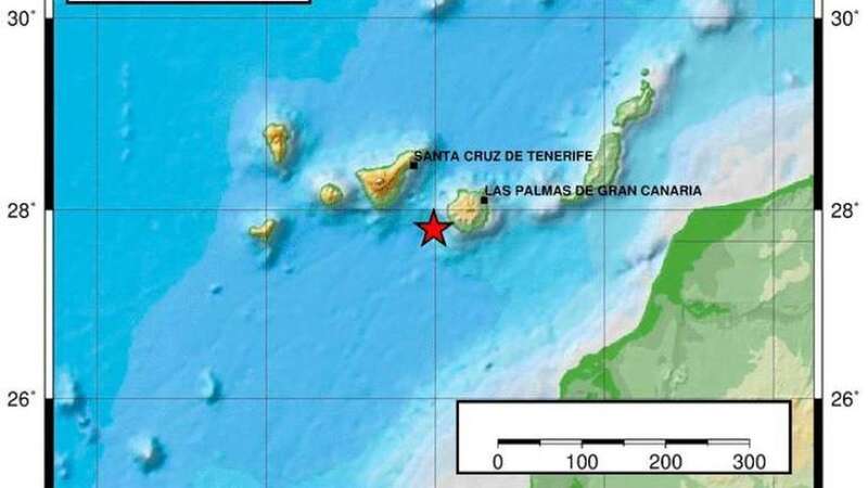 La estrella roja marca el punto del seísmo detectado esta madrugada (Foto IGN)