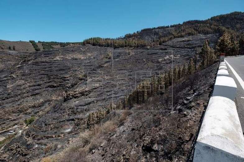 Aspecto que presentaba este miércoles el municipio de Artenara tras el incendio (Foto Efe / Ángel Medina G.)
