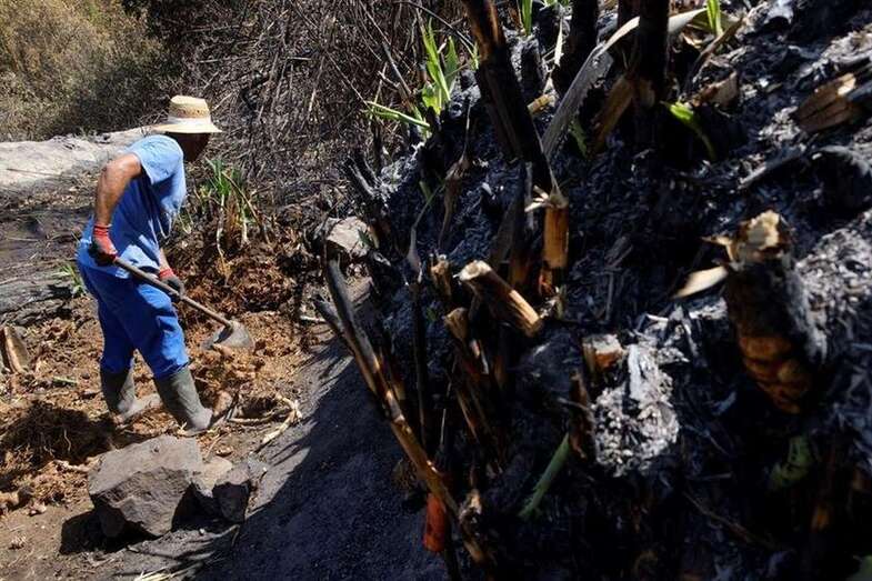 Un vecino se ha puesto ya mano a obra para combatir los efectos del fuego (Foto TA)