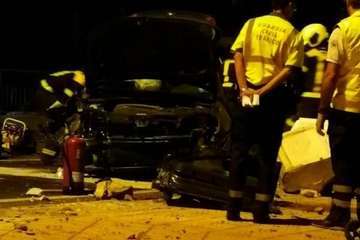  Aparatoso accidente a medianoche en Agüimes (Foto TA)