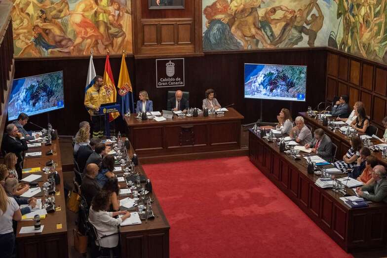 Imagen del reciente pleno extraordinario y monográfico que el Cabildo celebró sobre el incendio (Foto TA)