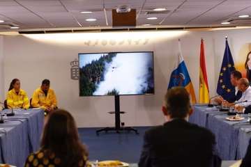 Los Reyes sobrevuelan las zonas devastadas por los incendios de Gran Canaria (Foto TA)