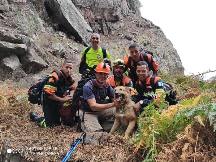 El grupo de rescatistas con el perro (Foto grupo Delta de Agaete)