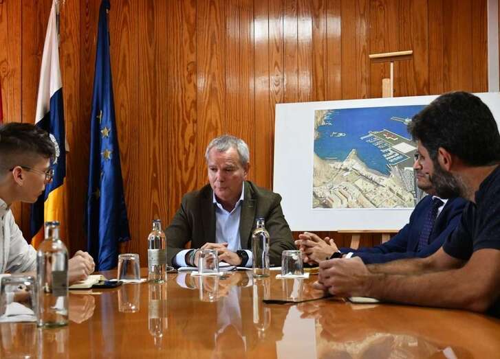 El consejero Franquis se reunió este miércoles con representantes del Cabildo, Ayuntamiento y de la plataforma ciudadana Agaete Sin Macromuelle (Foto TA)