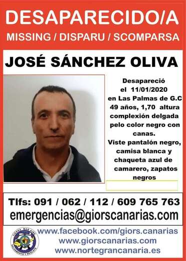 Cartel del desaparecido con sus datos divulgado por el GIORS Canarias (Foto TA)