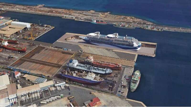 Simulación del dique seco que propone Astican en el muelle este del astillero (Foto Canarias7)