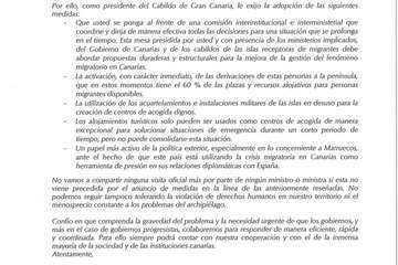 Carta del presidente del Cabildo de Gran Canaria a Pedro Sánchez/TA.