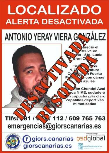 Desactivada la búsqueda de Antonio Yeray Viera/TA.