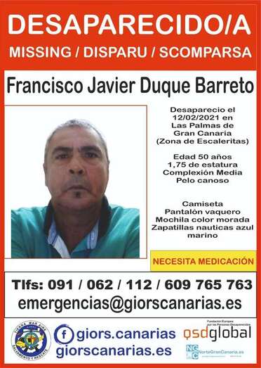 Cartel de búsqueda de Francisco Javier Duque Barreto/TA.