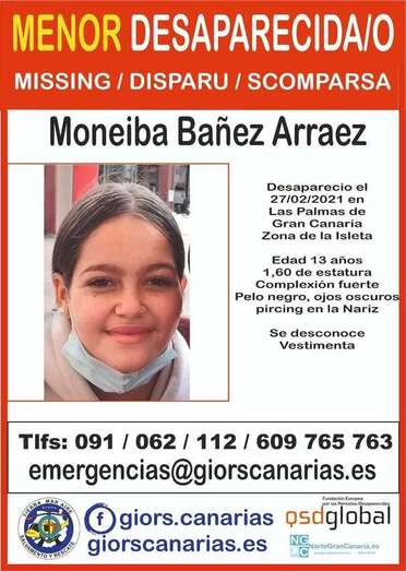 Cartel de búsqueda de la menor Moneiba Bañez Arraez/TA.