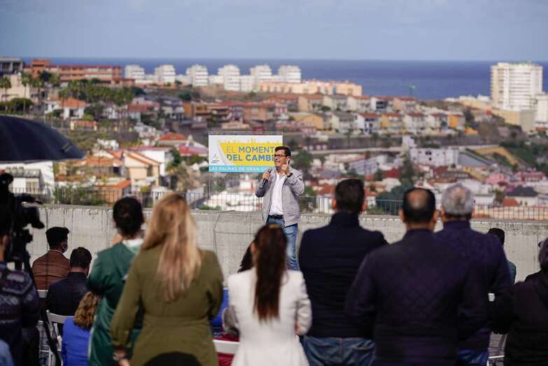 Pablo Rodríguez durante su intervención en el acto de este mediodía en la capital grancanaria/TA.