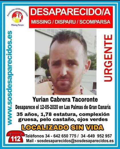 Cartel de SOS Desaparecidos anunciado la localización sin vida del cuerpo de Cabrera/TA.