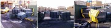 Contenedores abatidos por el fuerte viento en La Garita (Foto Antonio Alí)