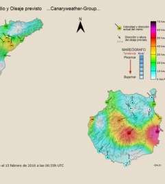Mapa de la previsible intensidad del viento (Foto TA)