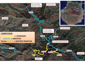 Mapa de carreteras abiertas y cerradas (Foto Cabildo de Gran Canaria)