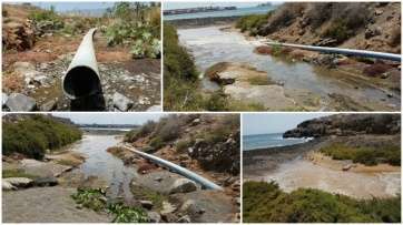 El liquido sale de una tubería de la Edar (Foto TA)