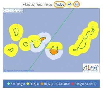 Mapa con avisos previstos para hoy por la Aemet (Foto TA)