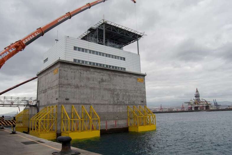 Imagen de las obras de construcción de la plataforma offshore de la Plocan (Foto Acfi Press)
