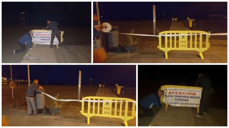 Personal procedió este sábado por la noche al balizamiento de las playas y colocación de carteles (Foto TA)
