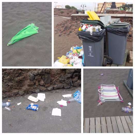 Residuos en la arena y papeleras a tope (Foto TA)