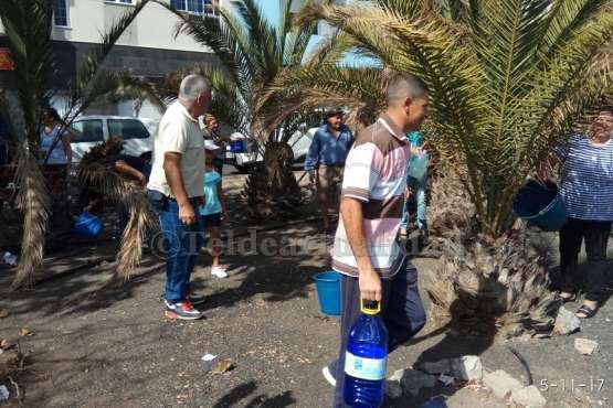 Aliviando la sed de las palmeras en Las Huesas-Telde (Foto TA)
