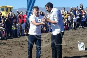 Suelta de una tortuga boba y de un vuelvepiedras en Melenara (Foto TA)