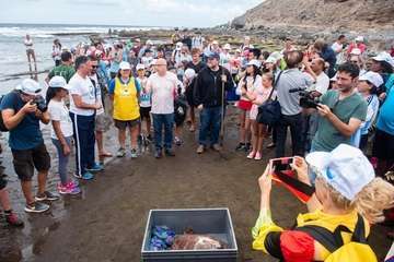 Limpieza de la playa de la Condesa, en la costa de Jinámar (Foto TA)