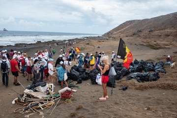 Limpieza de la playa de la Condesa, en la costa de Jinámar (Foto TA)