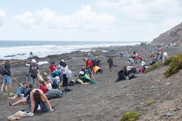 Limpieza de la playa de la Condesa, en la costa de Jinámar (Foto TA)