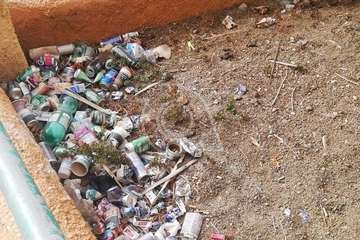 El estado del parterre municipal antes y después de la limpieza vecinal/TA.