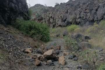 Desprendimientos de rocas sobre el corredor paisajístico en el Barranco Real de Telde/TA.