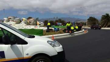Imagen de las trabajos en la rotonda de Las Tazas, a la entrada de La Garita (Foto TA)