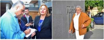 La alcaldesa Mari Carmen Castellano (i) y el funcionario José Luis Mena (d), esta tarde durante su visita a los Juzgados (Foto TA)