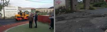 Estado del asfalto antes y después de las obras, en el mismo punto del barrio (Foto TA)