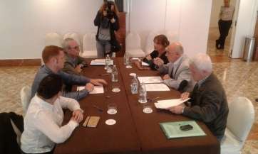 Imagen de la reunión entre NC y Podemos (Foto TA)