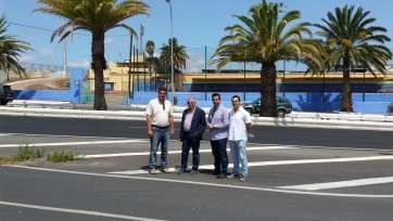 Diego Ojeda, Francisco Trujillo, Alejandro Ramos y Agustín Déniz, esta mañana en la visita a El Hornillo (Foto TA)