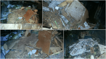 Restos de ataúdes y mortajas en el interior de los contenedores de basura próximos al cementerios de Los Llanos (Foto TA)