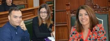 La alcaldesa de Telde, Carmen Hernández (d), y los ediles vinculados a Podemos (Foto TA)