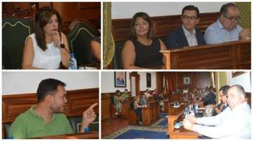 Varios momentos del pleno de esta mañana, con Pablo Rodríguez y Gloria Cabrera (2d.) estrenando asiento (Fotos TA)