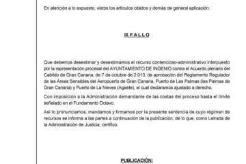 Sentencia del TSJC sobre el área sensible de Gando (Foto TA)