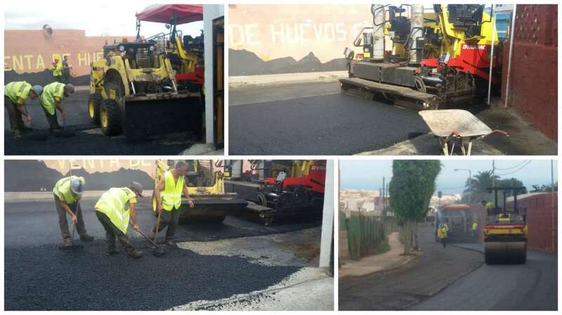 Imagen de los trabajos de asfaltado este lunes en Lomo Cementerio (Foto TA)