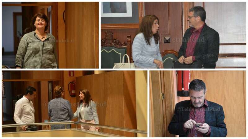 Secuencia del encuentro celebrado después del Pleno en el despacho de la Alcaldía de las oficinas municipales de San Juan (Foto TA)