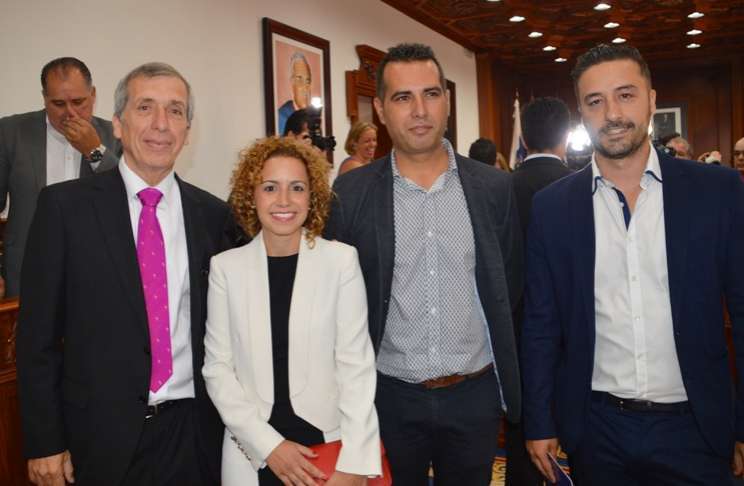 Guillermo Reyes, Vanessa Cruz, Norberto Melián y Juan Antonio Peña, ediles de UxGC en Telde (Foto TA)