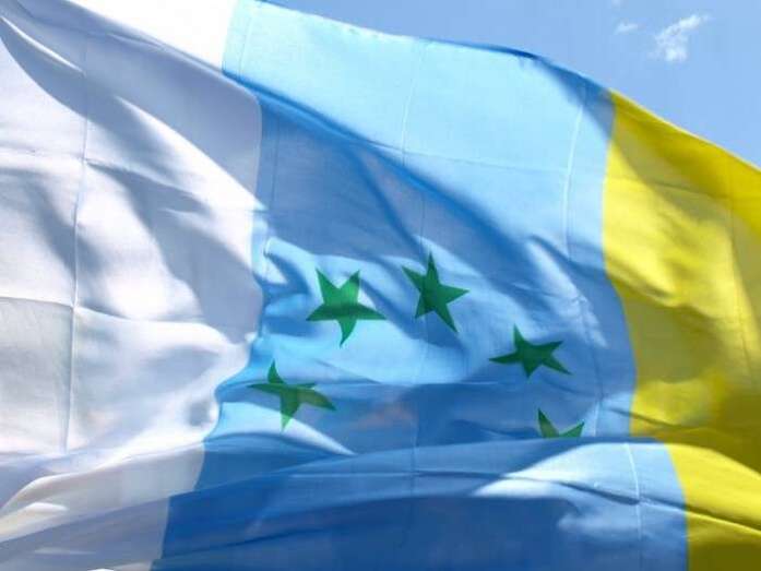 Imagen de la bandera tricolor con las siete estrellas verdes (Foto TA)