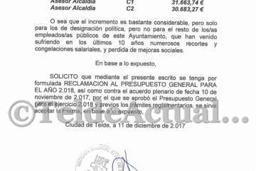 Reclamación de UGT contra el presupuesto municipal de Telde para 2018 (Foto TA)